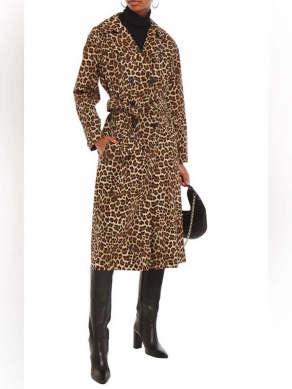BA&SH Leopard Print Long Belted Trench Coat in Tan and Black,pre-owned,SZ MEDUIM